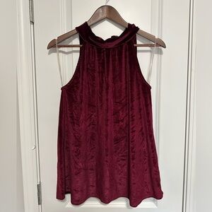 NWT Peach Love California Small Burgundy Velvet Sleeveless Top Tie Mock Neck
